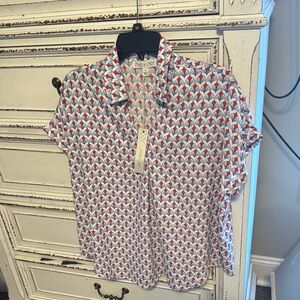 She + Sky Geometric Blouse - Red, Blue, White